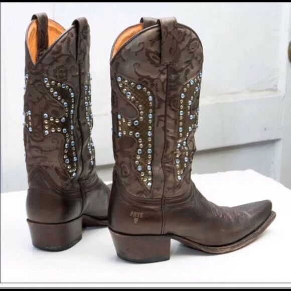DAISY FRYE CRYSTAL COWBOY BOOTS SIZE 7 RUN BIG EXCELLENT PRE-LOVED 395.00 - Picture 1 of 4